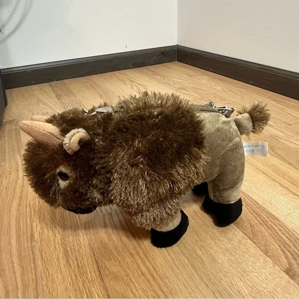 Buffalo Plush Purse Storage Pouch W/ Handle Brown Clutch Stuffed Animal